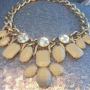 Gold chunky statement necklace w/crystal accents